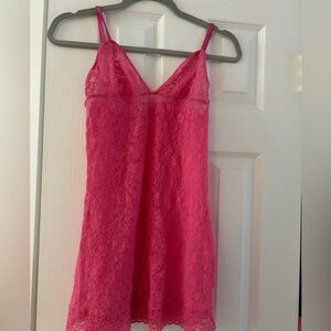 Victoria's Secret The Lacie Hot Pink Lace Mesh Cami Slip Tank Top Size Medium